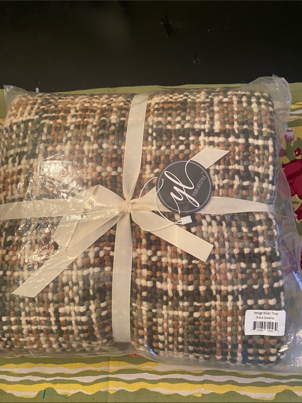 Your Lifestyle Plaid Woven Throw Blanket - Green, Brown, Cream, Black.  NWT.
